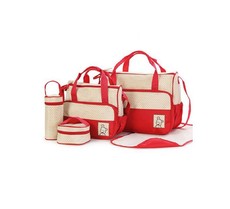 5 Pieces Multifunctional Mother Baby Diaper Traveling Bag- Red
