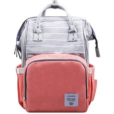 LEQUEEN USB Maternity Waterproof Diaper Bag - Coral with Grey Stripes
