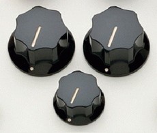 Allparts Bass Guitar Solid Shaft Plastic Control Knob Set with Set Screw for Fender Jazz Bass Style Guitars (Black)