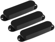 Allparts Electric Guitar Plastic Single Coil Pickup Cover Set for Fender Stratocaster Style Guitars - No Holes (Black)