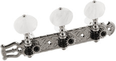 Gotoh Classical Guitar 3 A-Side Deluxe Machine Heads with Pearloid Oval Buttons for Slotted Headstocks (Nickel)