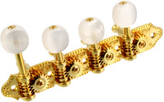 Grover Mandolin F Style Machine Heads Set with Round Pearloid Buttons (Gold and White Pearloid)