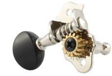 Grover Sta-Tite 9 Series Ukulele Open Gear Machine Heads Set with Black Oval Button (Nickel)
