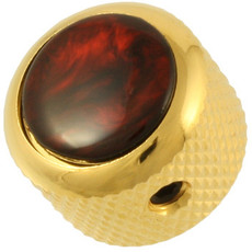 Q-Parts Guitar 14.6mm Tall Acrylic Red Pearl Mini Dome Control Knob with Set Screw (Gold)