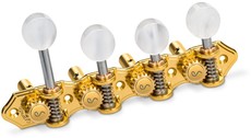 Schaller GrandTune F-Style Reverse Wind Mandolin Slotted Machine Head Set with Pearliod Buttons (Gold)