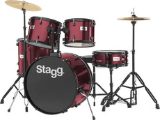 Stagg TIM122B WR 5pc Rock Size Drum Kit Including Hardware and Cymbals (Red)