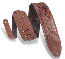 Levys M4WP-006 Western 3 Inch Sundance Line Arrowhead Bronze Embossed Leather Guitar Strap (Brown)