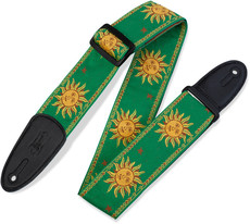Levys MPJG-SUN-GRN Print Series 2 Inch Jacquard Weave Guitar Strap with Garment Leather Backing (Sun Design)