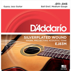 D'Addario EJ83M 11-45 Gypsy Jazz Silver Platted Ball End Medium Acoustic Guitar Strings