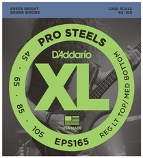 D'Addario EPS165 45-105 ProSteel Bass Custom Light Long Scale 4 String Bass Guitar Strings
