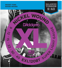 D'Addario EXL120BT 9-40 Nickel Wound Balanced Tension Super Light Electric Guitar Strings
