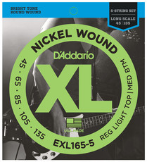 D'Addario EXL165-5 45-135 Nickel Wound Bass Regular Light Top Medium Bottom Long Scale 5 String Bass Guitar Strings
