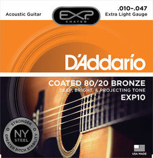 D'Addario EXP10 10-47 Coated 80/20 Bronze Extra Light Acoustic Guitar Strings