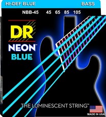 DR NBB-45 Neon Blue 45-105 Medium Nickel Plated Steel Blue Coated Bass Guitar Strings