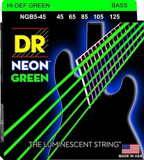 DR NGB5-45 Neon Green 45-125 Medium Nickel Plated Steel 5-Sting Green Coated Bass Guitar Strings