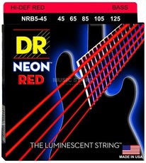 DR NRB5-45 Neon Red 45-125 Medium Nickel Plated Steel 5-String Red Coated Bass Guitar Strings