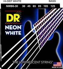 DR NWB6-30 Neon White 30-125 Medium 6-String Nickel Plated Steel White Coated Bass Guitar Strings