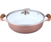 Royalty Line Ceramic Coating 30cm Shallow Low Wide Casserole Pot With Glass Lid - Red