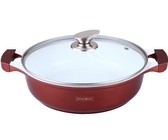 Royalty Line Ceramic Coating 30cm Shallow Low Wide Casserole Pot With Glass Lid - Red