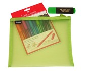 Bantex Green A5 Mesh Bag with 10 Colour Ball Pens & Highlighter