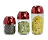 Continental Homeware 3 Piece 400/600/800ml Glass Jar With Maroon Lid