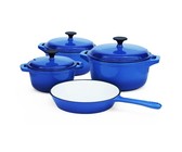 Fine Living - Double Blue Cast Iron Pot Set - Set of 7