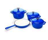 Fine Living - Double Blue Cast Iron Pot Set - Set of 7