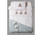 Bella Collection Embroidered Teddies White Cot Set