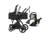 Belecoo 3 in 1 Baby Pram Stroller with Car Seat - Black & White