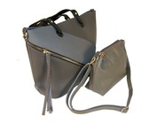 Fino Pu Leather Tote and Removable Pom & Purse Set - Black