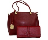 Fino 2 Pcs Genuine Leather Shoulder Handbag & Purse Set N.BLUE