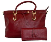 Fino 2 Pcs Genuine Leather Shoulder Handbag & Purse Set N.BLUE