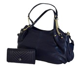 Fino 2 Pcs Genuine Leather Shoulder Handbag & Purse Set N.BLUE