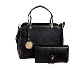 Fino 2 Pcs Genuine Leather Shoulder Handbag & Purse Set N.BLUE