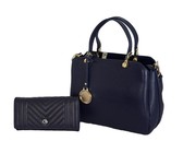 Fino 2 Pcs Genuine Leather Shoulder Handbag & Purse Set N.BLUE