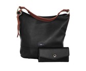 Fino Pu Leather Tote and Removable Pom & Purse Set - Black