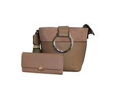 Fino Pu Leather Crossbody Shoulder Bag & Purse Set- Dusty Pink