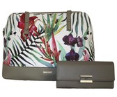 Fino Pu Leather Tote and Removable Pom & Purse Set - Black