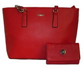 Fino Pu Leather Tote and Removable Pom & Purse Set - Black