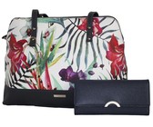 Fino Pu Leather Tote and Removable Pom & Purse Set - Black