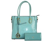 Fino Pu Leather Tote and Removable Pom & Purse Set - Black