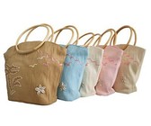 Fino Weave Woven Straw Beach Shopping Bag With Wooden Handle 5 Piece HY05642