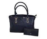 Fino 2 Pcs Genuine Leather Shoulder Handbag & Purse Set N.BLUE