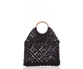 Quiz Ladies Black Crochet Circle Handle Bag - Black