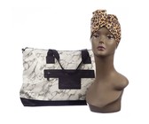 White Marble Weekender Travel Gym Beach Bag & Hair Wrap Leopard