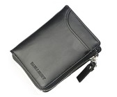100% Genuine Leather Slim Bifold Credit Card Minimalist Wallet - Black