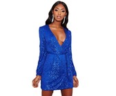 I Saw it First - Ladies Cobalt Blue Sequin Belted Blazer Dress