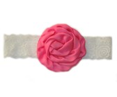 Puffy Rose Headband - Hot Pink & White