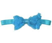 Layered Satin Flower with Pearl Centre on Lace Headband - White