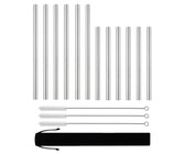 Reusable Stainless Steel Smoothie Straws Straight Mix - 12 Pack Silver